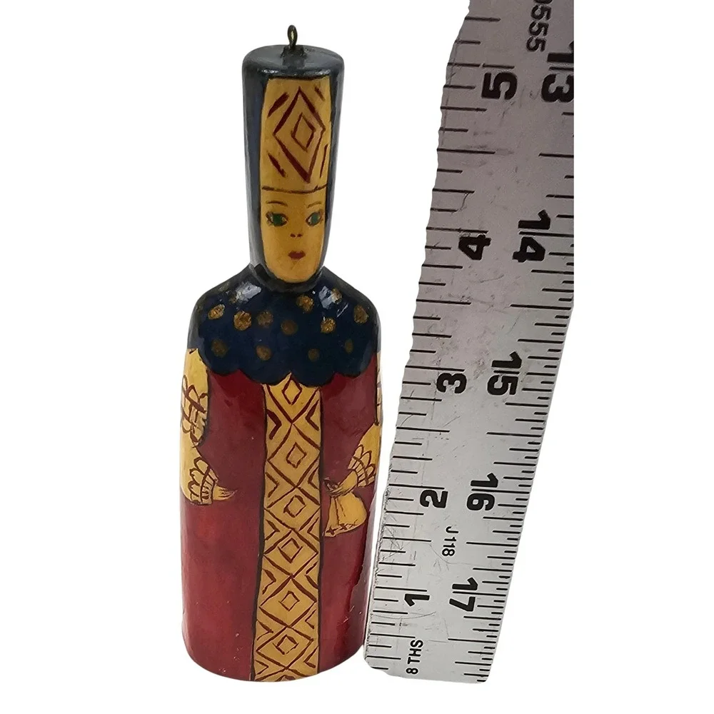 Vintage Hand Painted Wood Folk Art Figurine Russian Style Woman Ornament 5 Inch
